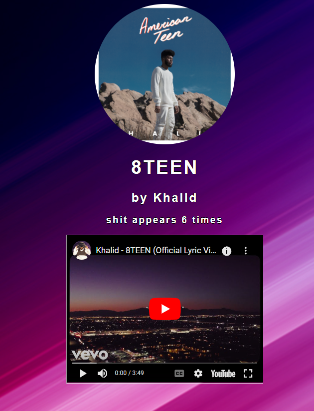Screenshot of Song Swears website